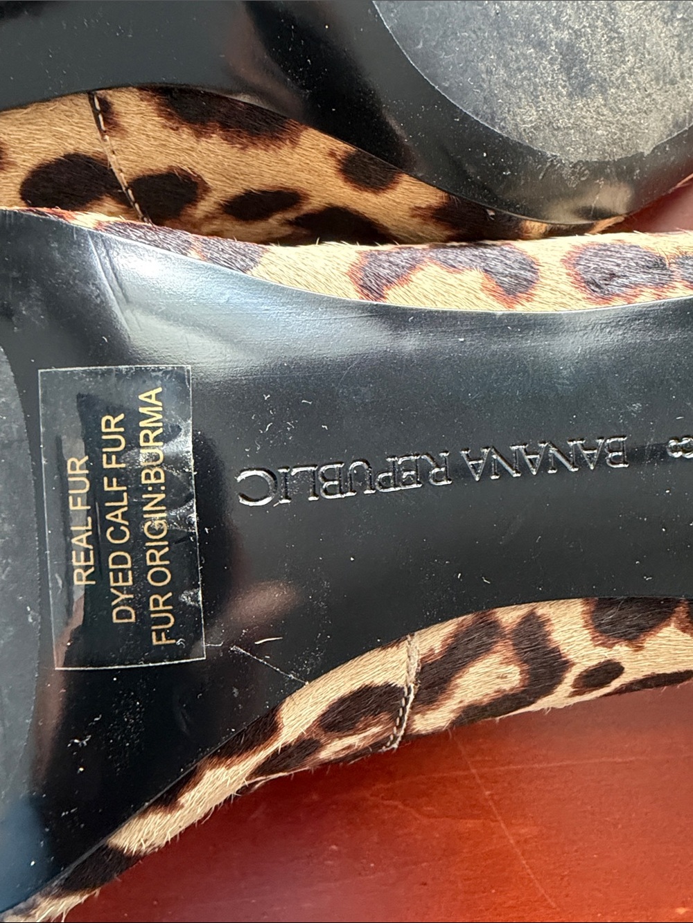 Banana Republic Leopard-Print Pointed-Toe Pumps in Tan/Black Real Dyed Calf Fur - Picture 4 of 4